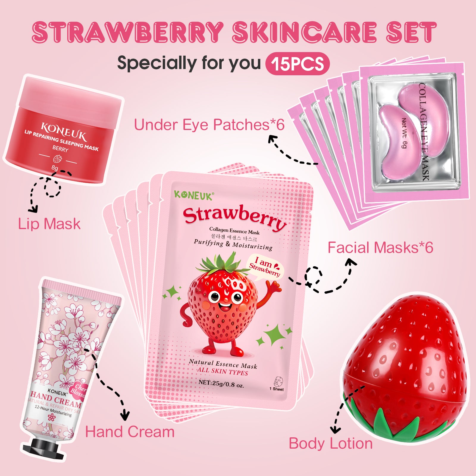 15 PACK Skincare Gift Set for Teen Girls, Travel Kit & Skin Care Gifts with Under Eye Patches, Facial Masks, Hand Cream, Lip Mask, Body Lotions, Skincare Gifts for Kids, Mothers Day Gift, Teacher Gift