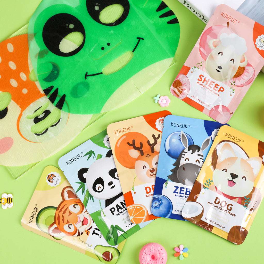 KONEUK 14 Pack Kids Face Mask Set, Cute Animal Face Masks Skincare for Kids, Spa Day Kit and Spa Party Supplies for Girls Teens, Bulk Skin Care Set for Girls