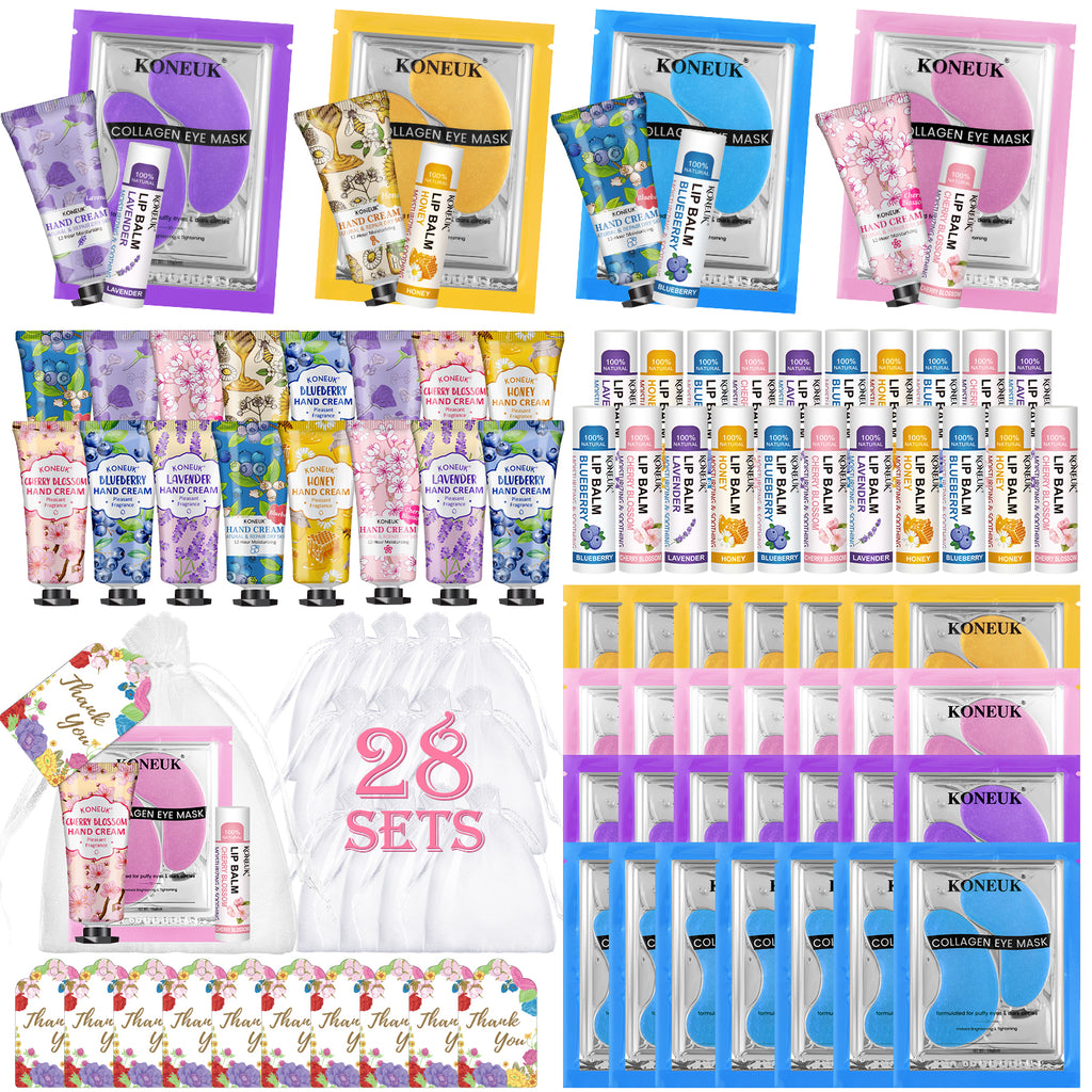 84 Pcs Bulk Gifts for Women,Teengirls, Under Eye Patches, Hand Creams Bulk & Lip Balms Bulk, Spa Party Supplies, Party Favors for Bridal Wedding, Sleepover Party, Thank You Gifts for Mom, Teacher Gift