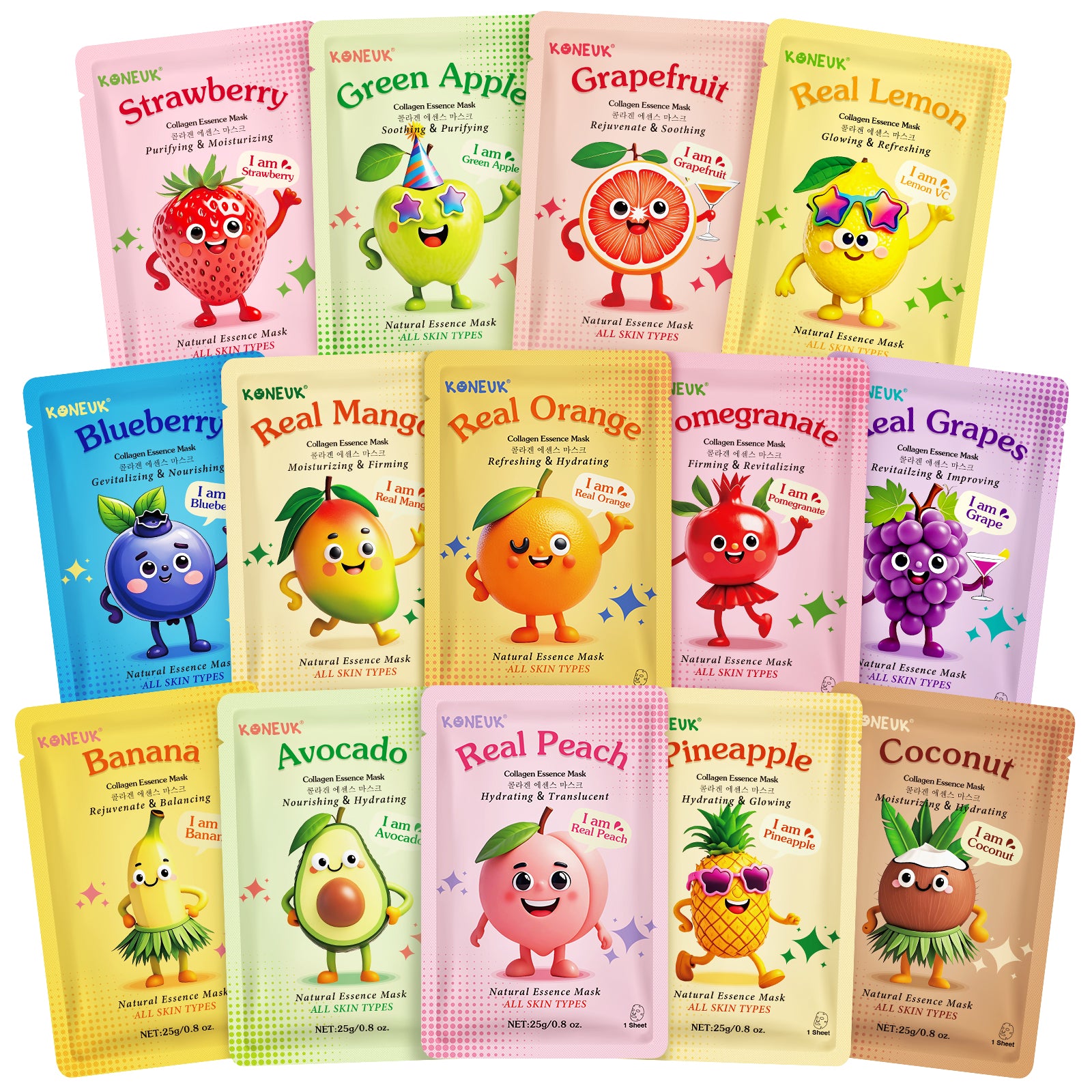 KONEUK 14 Pack Fruit Face Masks Skincare for Kids, Sheet Hydrating Facial Mask for All Skin Types, Bulk Collagen Face Mask for Women Skin Care, Birthday Party Spa Gifts for Teens Girls Visit the KONEUK Store