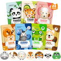 KONEUK 28 Pack Animal Collagen Face Masks for Girls, Bulk Hydrating Face Mask for Kids Teens, Skin Care for Kids, Suitable for Dry Skin, Spa Party Supplies and Birthday Gifts