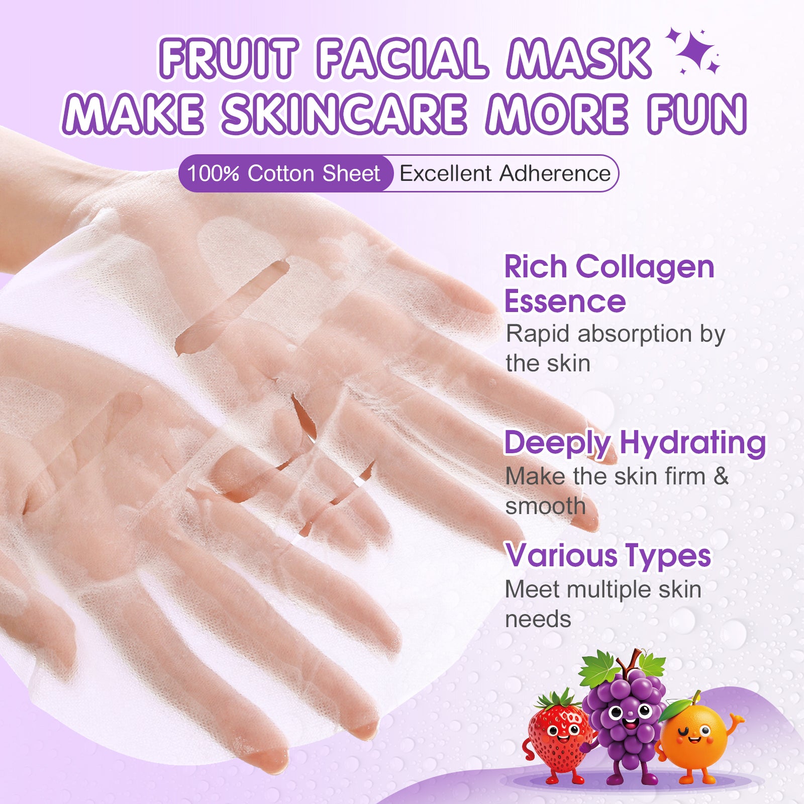 KONEUK 70 Pack Collagen Hydrating Face Masks Skincare for Women, Cute Fruit Face Mask Skin Care for Kids Teens, Bulk Sheet Facial Masks Set for All Skin Types, Spa Party Supplies for Girls, Birthday Gifts