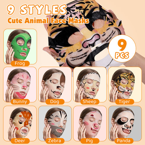 9 Pack Animal Face Masks Skincare for Kids