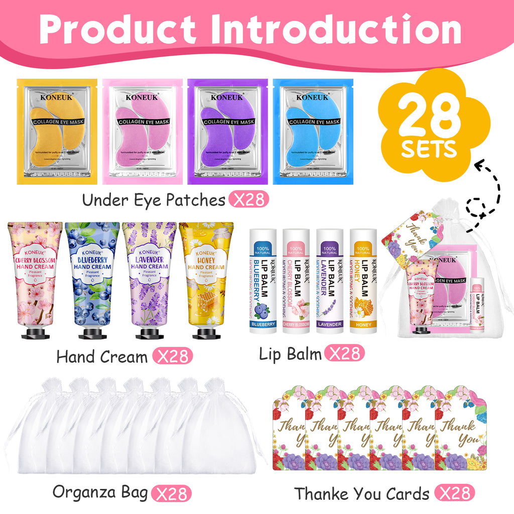 84 Pcs Bulk Gifts for Women,Teengirls, Under Eye Patches, Hand Creams Bulk & Lip Balms Bulk, Spa Party Supplies, Party Favors for Bridal Wedding, Sleepover Party, Thank You Gifts for Mom, Teacher Gift