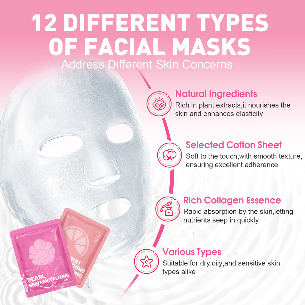 KONEUK 40 Pack Collagen Face Masks for Women Skin Care, Sheet Face Mask for Skincare, Hydrating & Moisturizing for Dry Skin, Bulk Spa Party Favors and Spa Gifts for Women