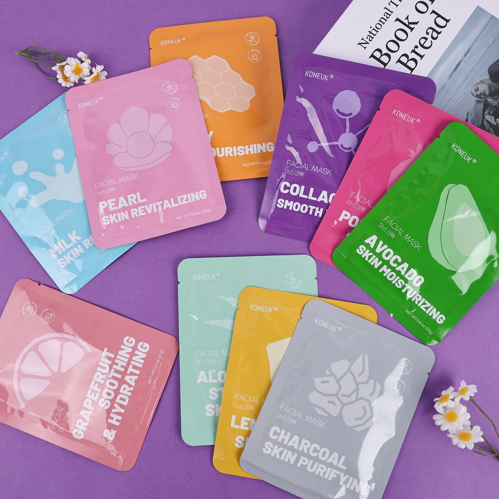 KONEUK 20 Pack Sheet Face Masks Skincare for Women, Collagen Hydrating Facial Mask Set, Bulk Skin Care Face Mask for Dry Skin, Spa Party Favors and Spa Gifts for Women
