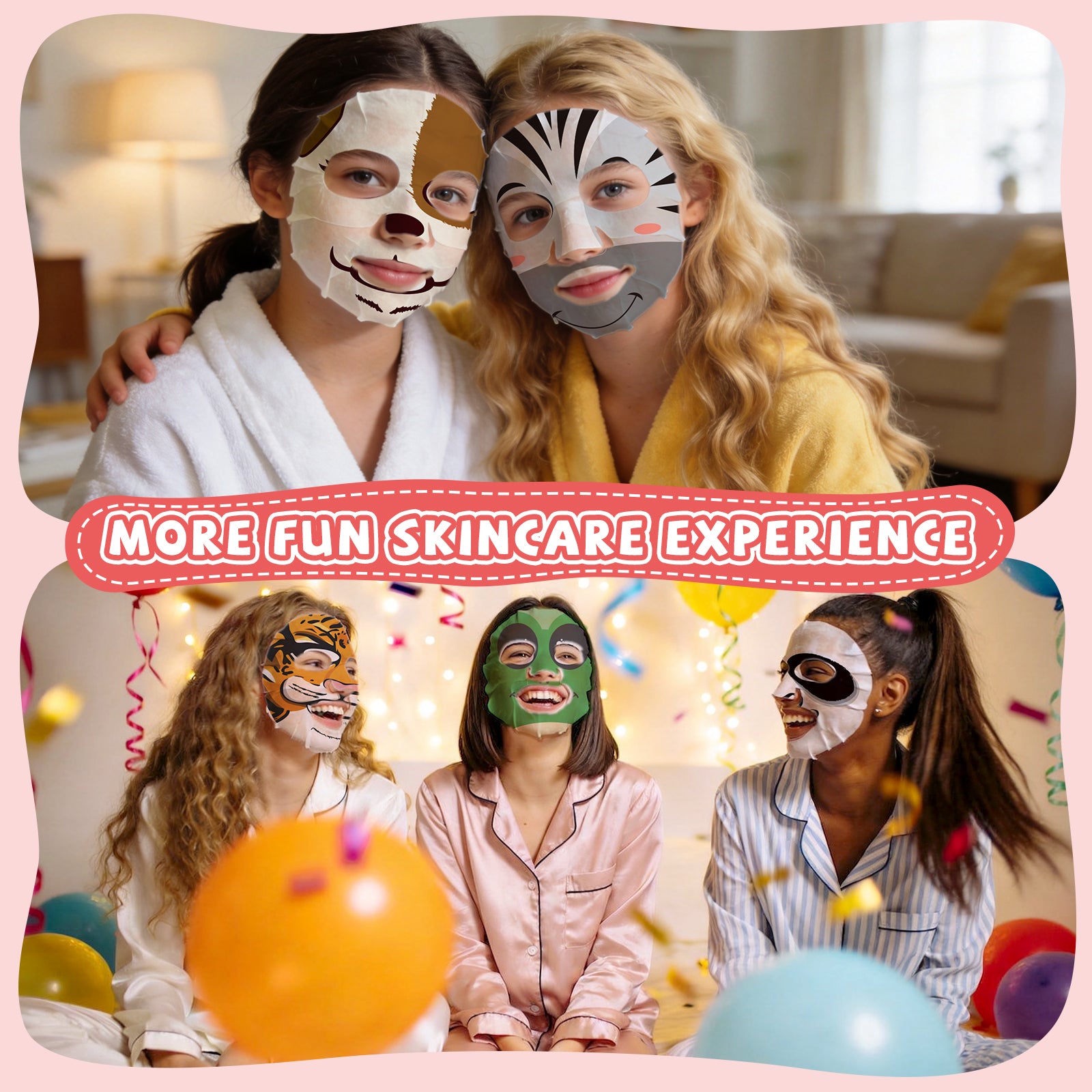 KONEUK 28 Pack Animal Collagen Face Masks for Girls, Bulk Hydrating Face Mask for Kids Teens, Skin Care for Kids, Suitable for Dry Skin, Spa Party Supplies and Birthday Gifts