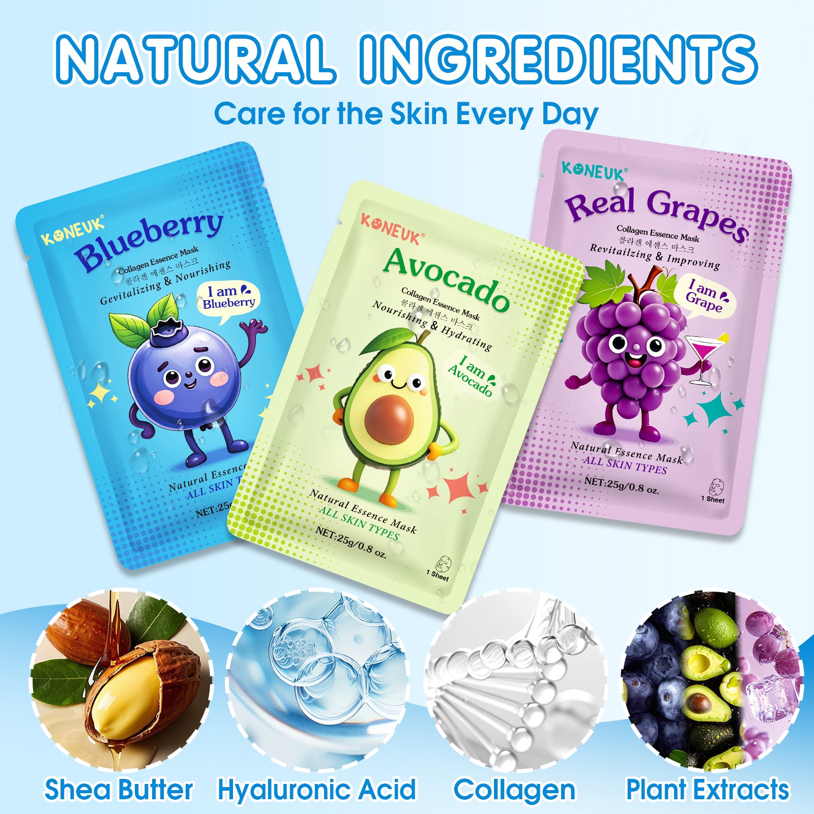 KONEUK 28 Pack Fruit Face Masks Skincare for Kids Girls, Sheet Collagen Face Mask for Women Skin Care, Bulk Hydrating Facial Mask for All Skin Types, Party Spa Gifts for Teens