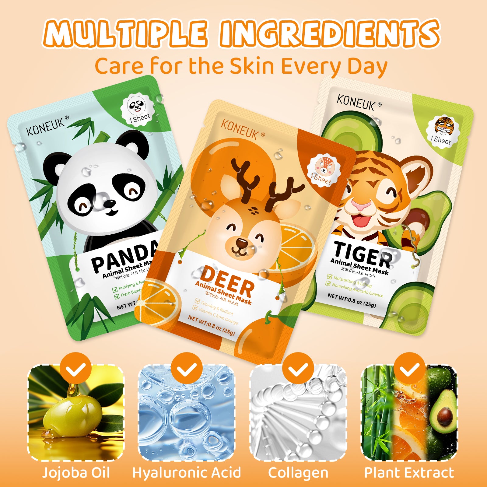 KONEUK 9 Pack Animal Face Masks Skincare for Kids, Bulk Sheet Hydrating Face Mask for Kids Skin Care, Collagen Face Mask for Teens Women, Sleepover Party Supplies, Spa Party Gifts for Teen Girls