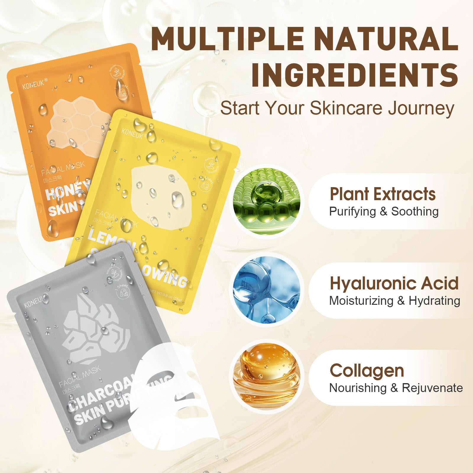 KONEUK 120 Pack Collagen Essence Sheet Face Masks Skincare, Moisturizing & Hydrating Face Mask for Skin Care, Bulk Face Masks for All Skin Types, Spa Party Gifts for Women (12 Types x 10 Pcs)