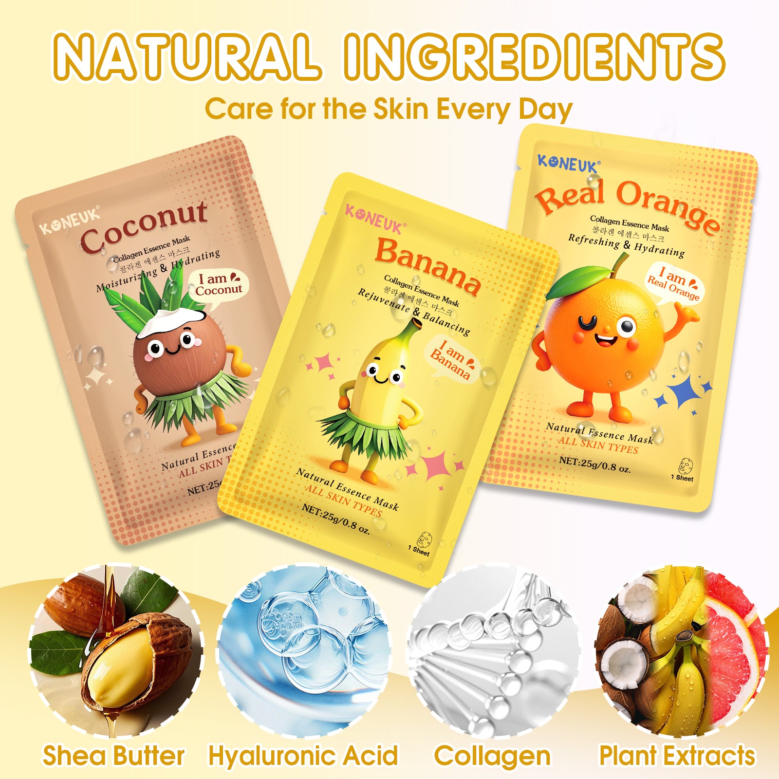 KONEUK 126 Pack Sheet Hydrating Face Masks Skincare for Women, Bulk Fruit Face Mask Skin Care for Kids, Facial Masks Set for All Skin Types, Spa Party Supplies for Girls Teens
