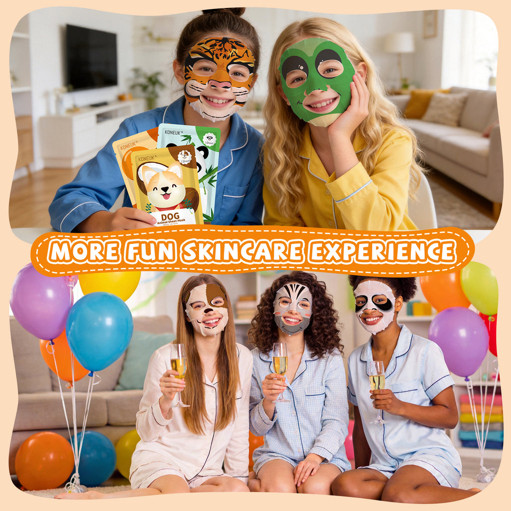 KONEUK 7 Pack Animal Hydrating Face Mask for Kids, Bulk Face Masks Skincare for Girls Teens, Kids Skin Care Set and Spa Day Kit, Spa Party Supplies for Girls