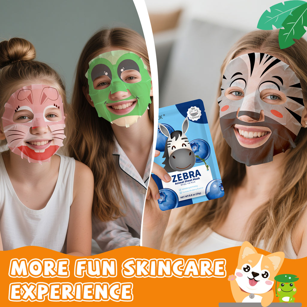 KONEUK 9 Pack Animal Face Masks Skincare for Kids, Bulk Sheet Hydrating Face Mask for Kids Skin Care, Collagen Face Mask for Teens Women, Sleepover Party Supplies, Spa Party Gifts for Teen Girls