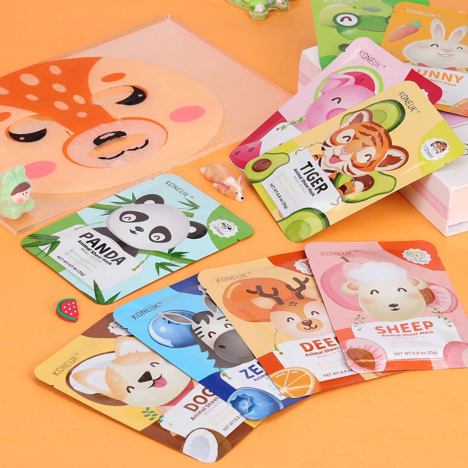 KONEUK 9 Pack Animal Face Masks Skincare for Kids, Bulk Sheet Hydrating Face Mask for Kids Skin Care, Collagen Face Mask for Teens Women, Sleepover Party Supplies, Spa Party Gifts for Teen Girls