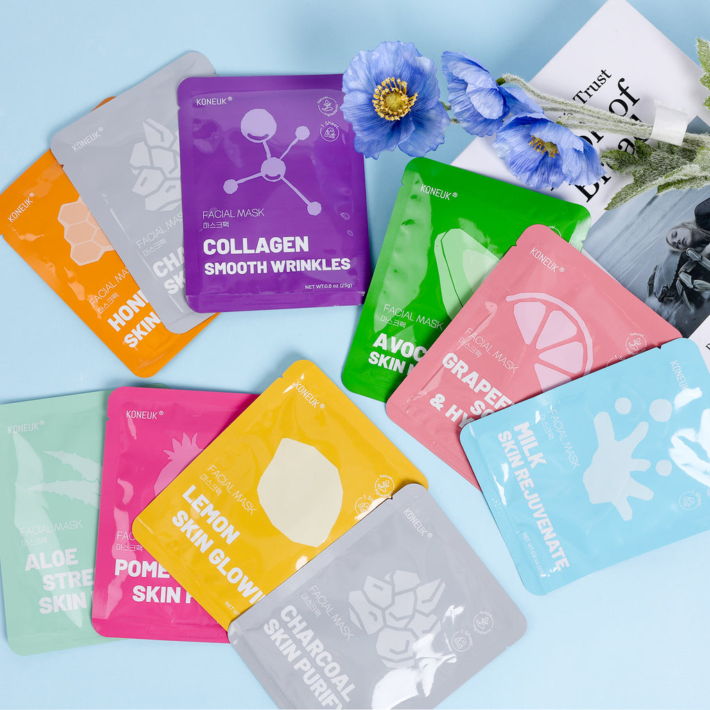 KONEUK 10 Pack Moisturizing Face Masks Skincare for Women, Collagen Hydrating Sheet Face Mask Set, Facial Mask for Women Skin Care, Spa Party Favors and Spa Day Gifts