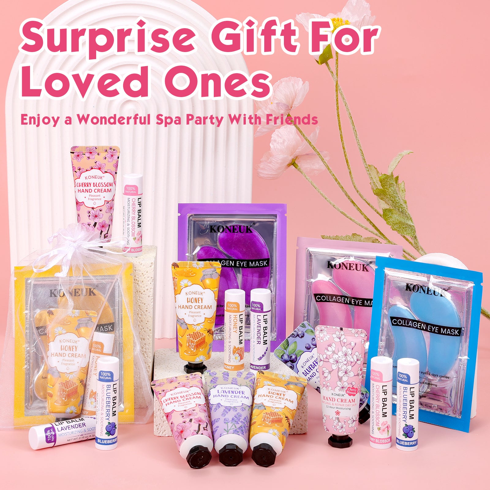 84 Pcs Bulk Gifts for Women,Teengirls, Under Eye Patches, Hand Creams Bulk & Lip Balms Bulk, Spa Party Supplies, Party Favors for Bridal Wedding, Sleepover Party, Thank You Gifts for Mom, Teacher Gift